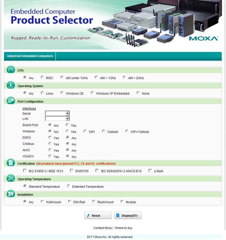 Moxa представляет новый сервис "Embedded Computers Selector" - подбор оптимального встраиваемого индустриального компьютера для пользователей