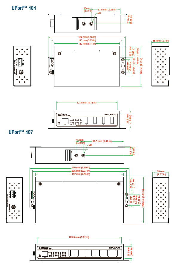MOXA UPort 404, UPort  407 - 4 / 7-  USB HUB